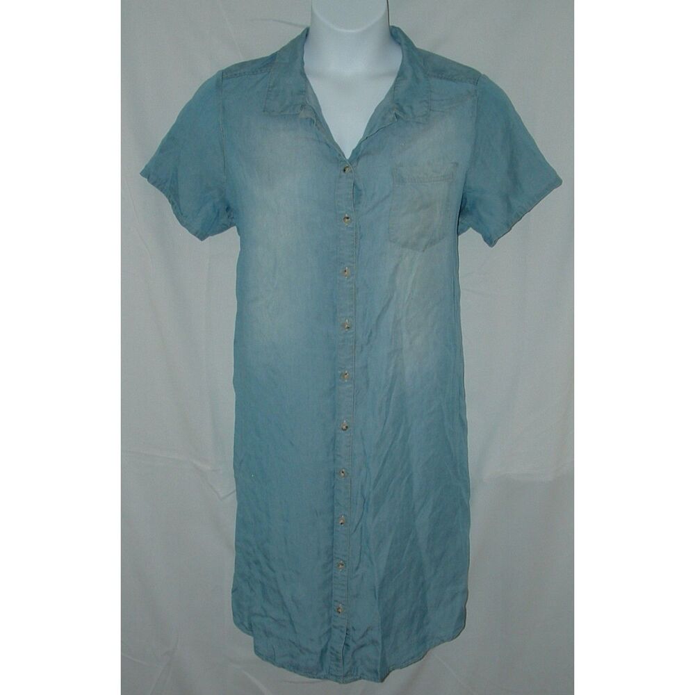 NEW Soft Blue Chambray Plus Sz 16/18 Button Up Knee Length Shirt Dress MAURICES